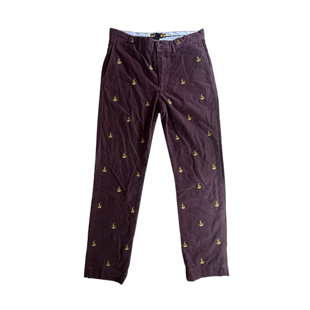 Ralph Lauren Rugby Pants Adult 32x32 Maroon Red Corduroy Crown All Over Print